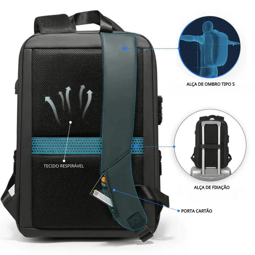 Mochila Leny Antifurto Impermeável Com Senha e Porta USB
