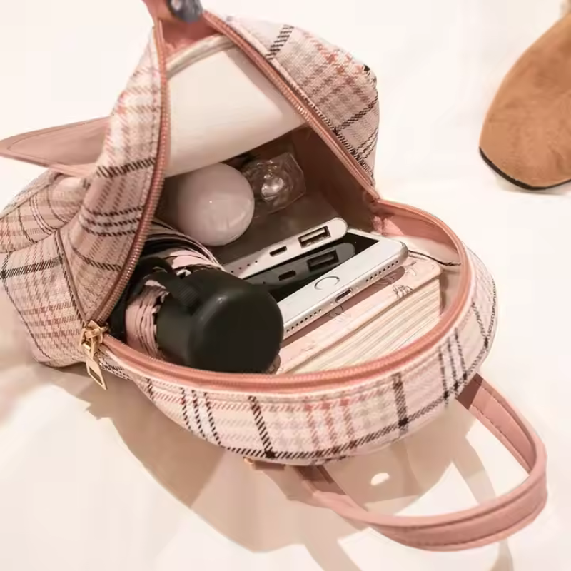 Mochila Feminina Luma Quadriculada com Alças Ajustáveis