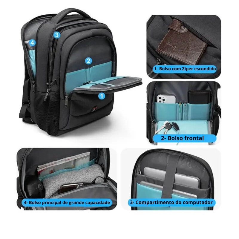 Mochila Executiva Luxo e Conforto LM91 - Notebook 17'', Impermeável e Porta USB - Loja Morada