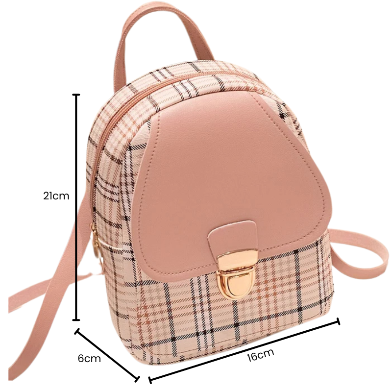 Mochila Feminina Luma Quadriculada com Alças Ajustáveis