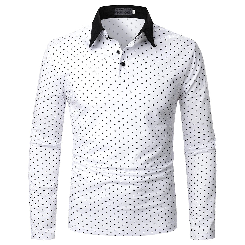 Camisa Masculina Clássica Polo Manga Comprida Lapela Leve