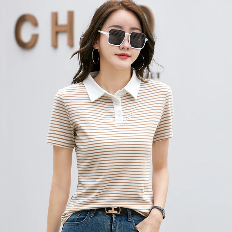 Camisa Feminina Polo de Algodão Coreano