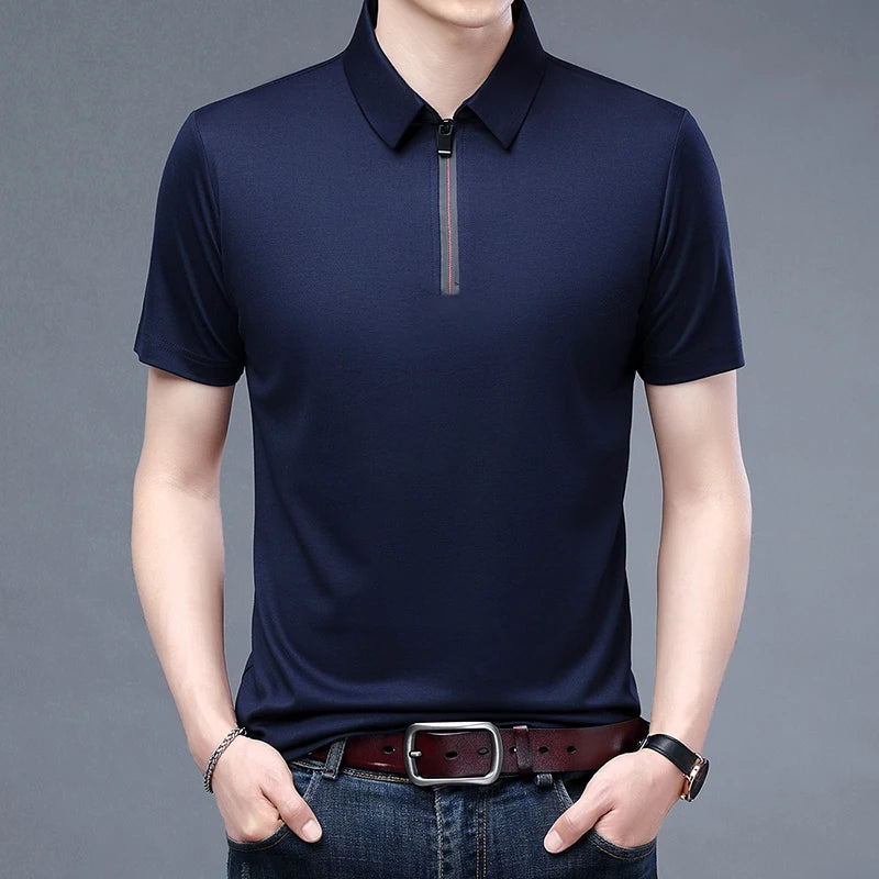 Camisa Masculina Polo de seda Gelo Gola em V