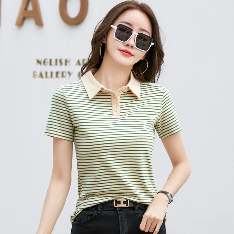 Camisa Feminina Polo de Algodão Coreano