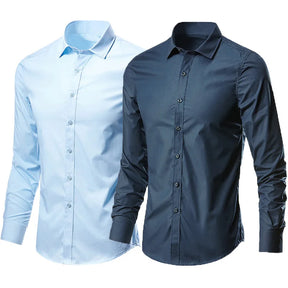 Camisa Masculina Social Lisa Manga Comprida Decorada Profissional Moda Elegância No Escritório