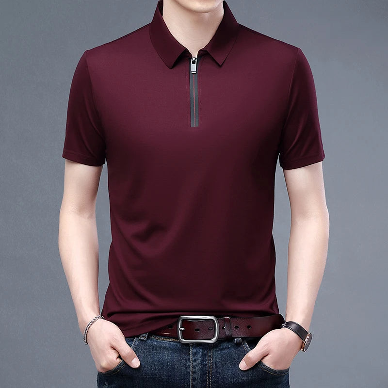 Camisa Masculina Polo de seda Gelo Gola em V