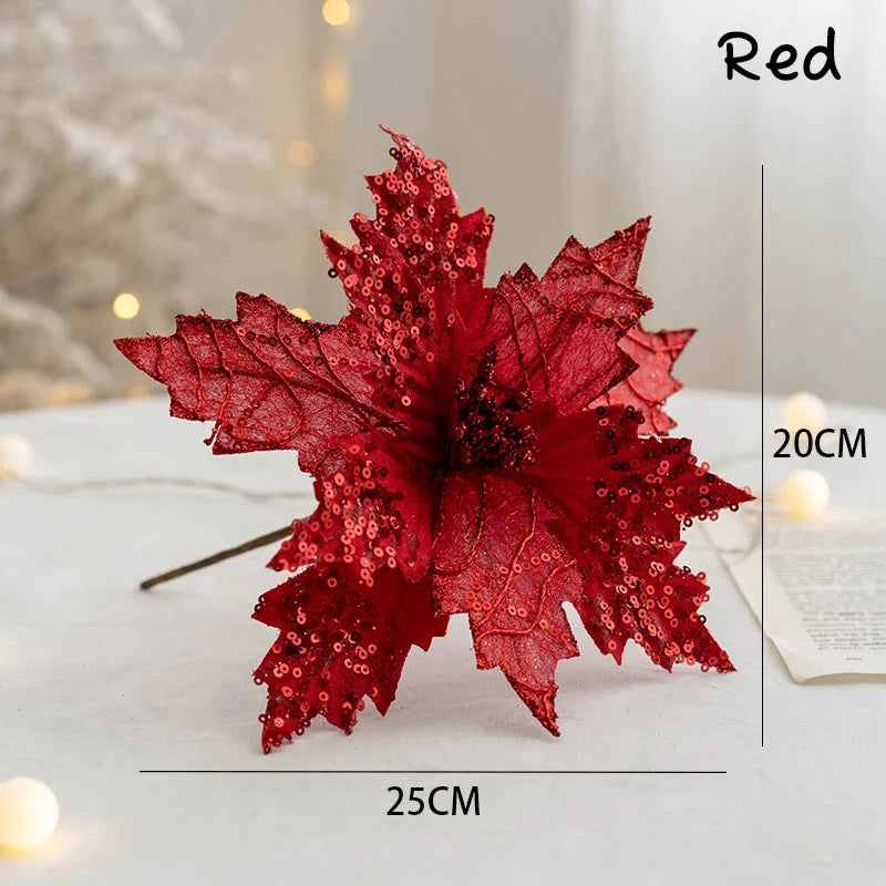 Decoração de Natal Grandes Flores Artificiais de Glitter - 50pçs - Natal Morada