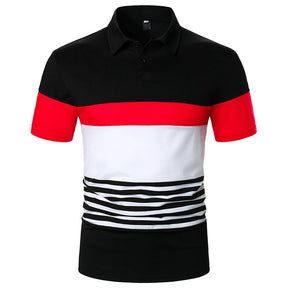 Camisa Masculina Polo Casual Simples Splicing e Listras