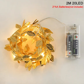 Folhas Douradas de Decoração de Natal com 20 Led 2m