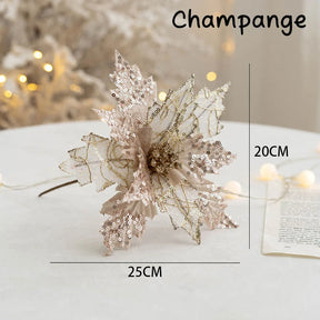 Decoração de Natal Grandes Flores Artificiais de Glitter - 50pçs - Natal Morada