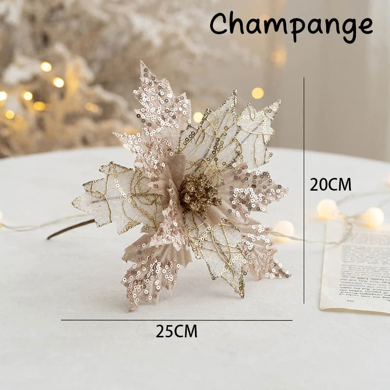 Decoração de Natal Grandes Flores Artificiais de Glitter - 50pçs - Natal Morada