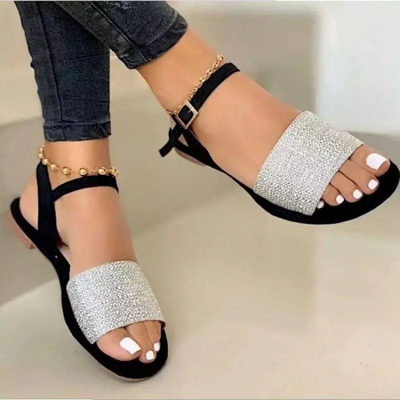 Sandália Feminina Rasteirinha Cinta de Fivela Peep Toe