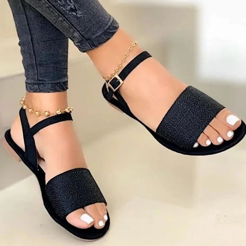 Sandália Feminina Rasteirinha Cinta de Fivela Peep Toe