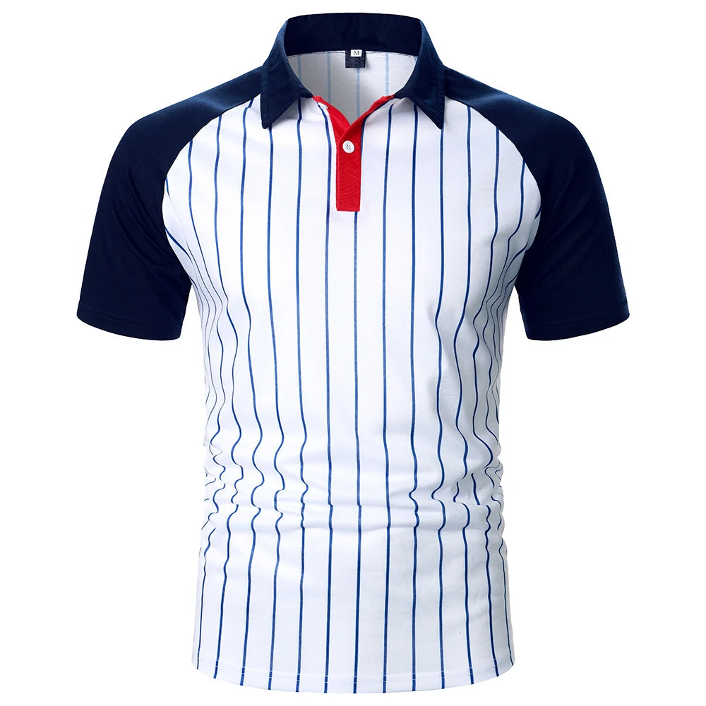 Camisa Masculina Polo Listrada em Três Cores Mangas Raglan