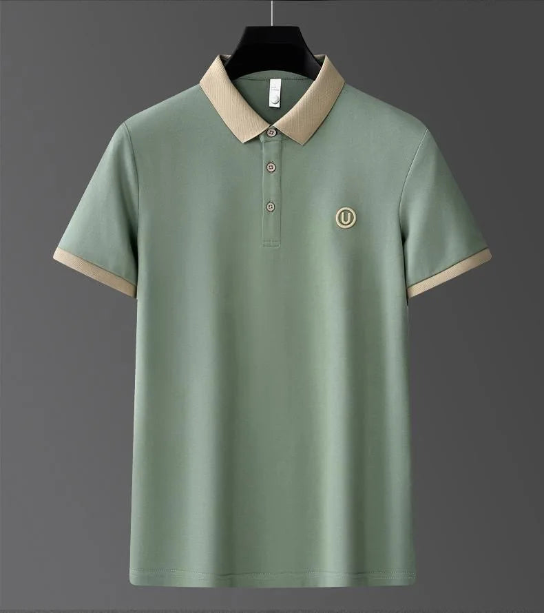 Camisa Masculina Polo U Bordada com Fio Dourado