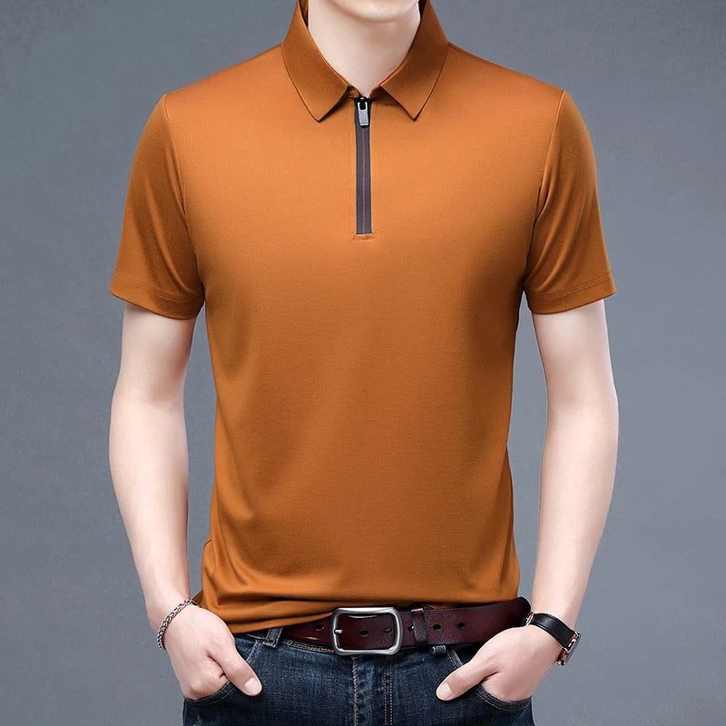 Camisa Masculina Polo de seda Gelo Gola em V