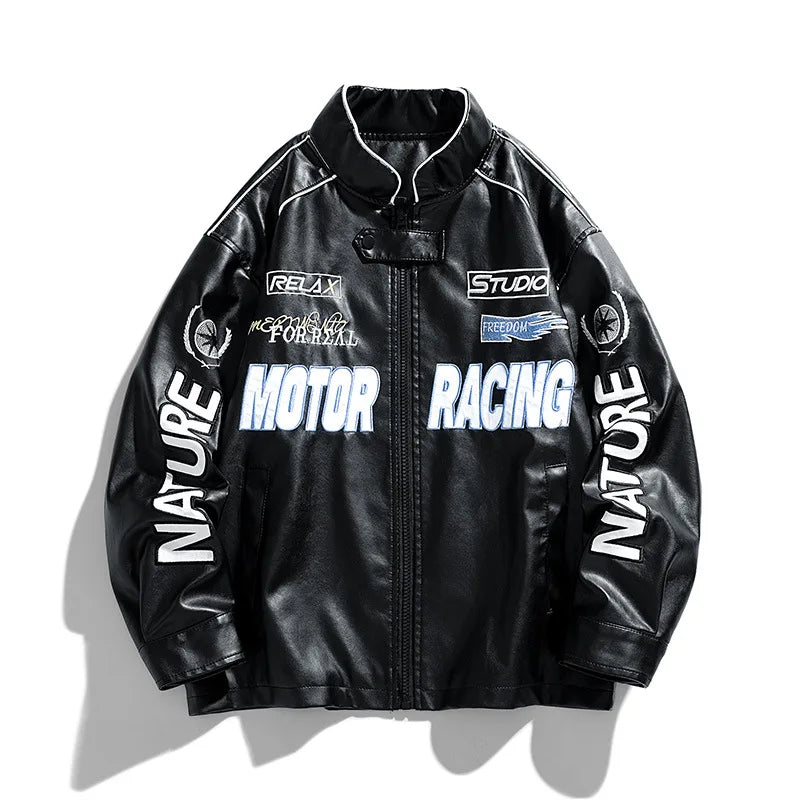 Jaqueta Masculina De Couro Motor Racing Moda