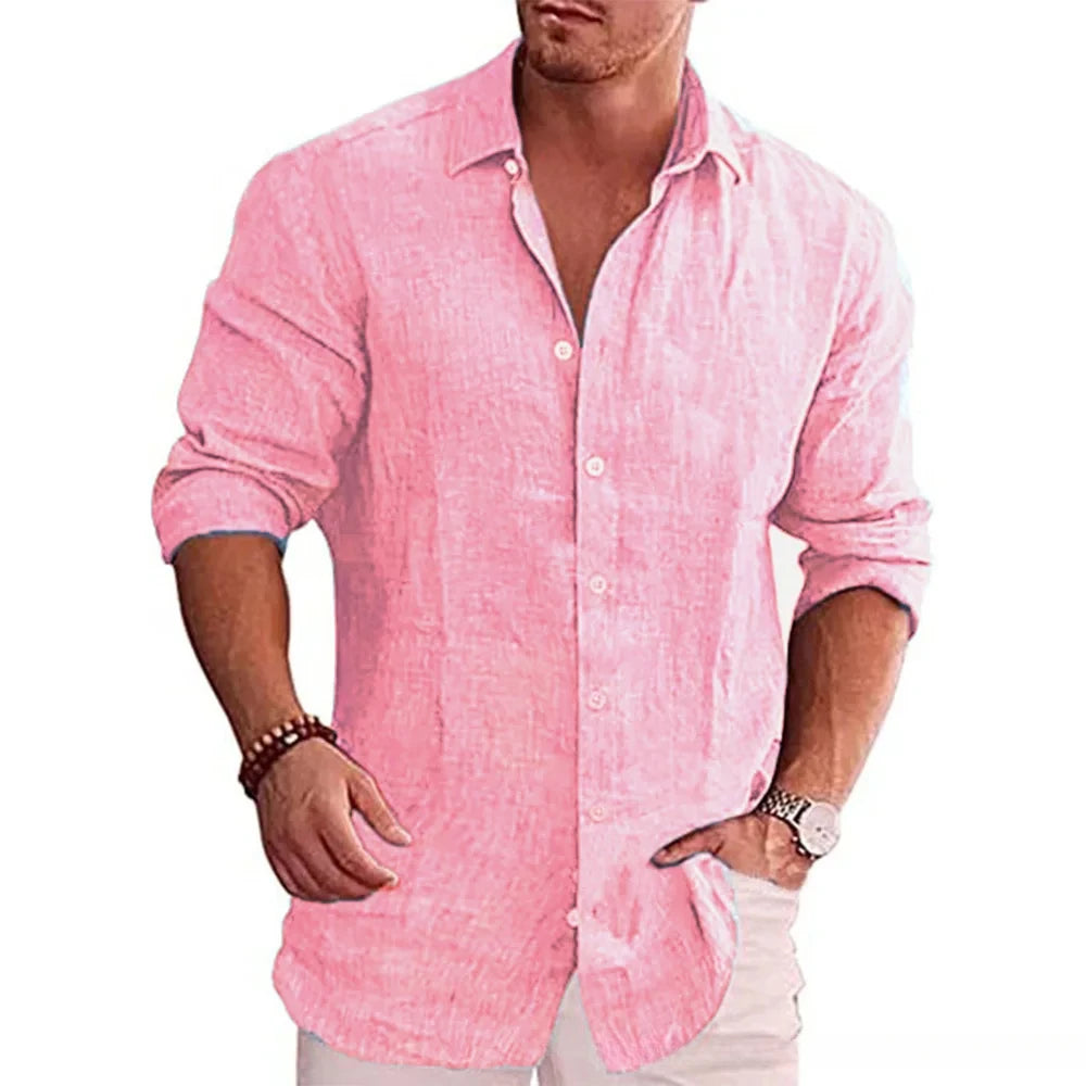 Camisa Masculina Praiana de Linho de Algodão