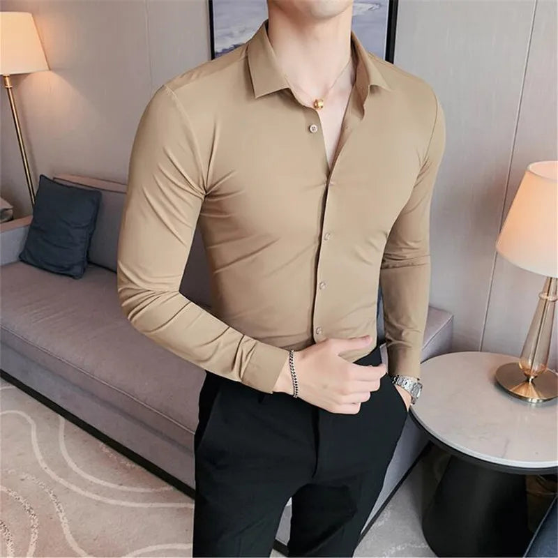 Camisas Masculina  Sem Costura de Alta Elasticidade Luxo Social