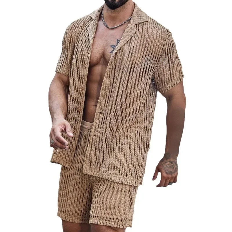 Conjunto Masculino Cubano com Malha Oca - Estilo Praia