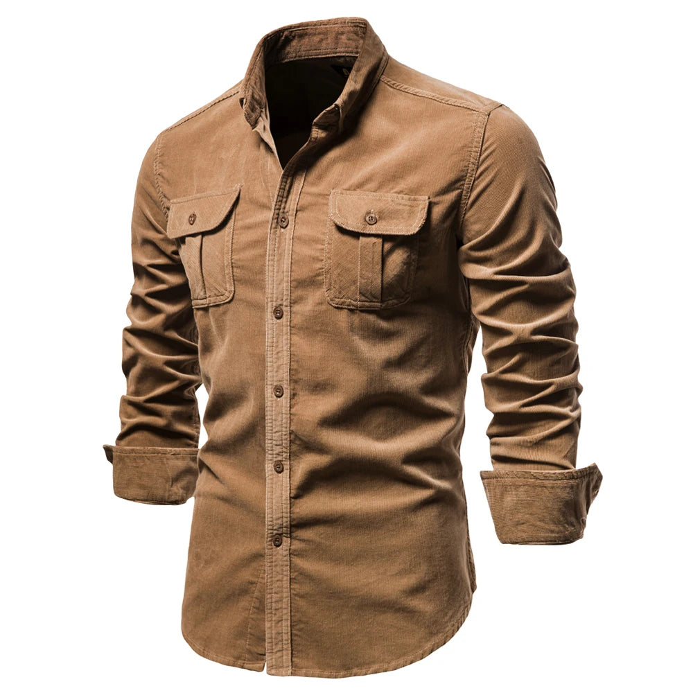 Camisa Masculina Zack Militar Social Veludo Algodão Interno