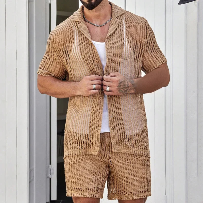 Conjunto Masculino Cubano com Malha Oca - Estilo Praia