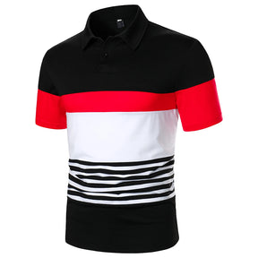 Camisa Masculina Polo Casual Simples Splicing e Listras