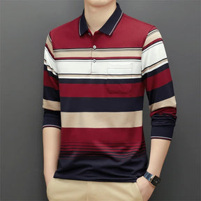 Camisa Masculina  Polo Casual Listrada Manga Comprida