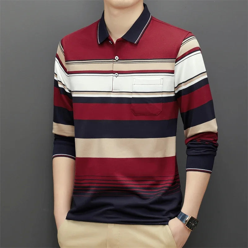 Camisa Masculina  Polo Casual Listrada Manga Comprida