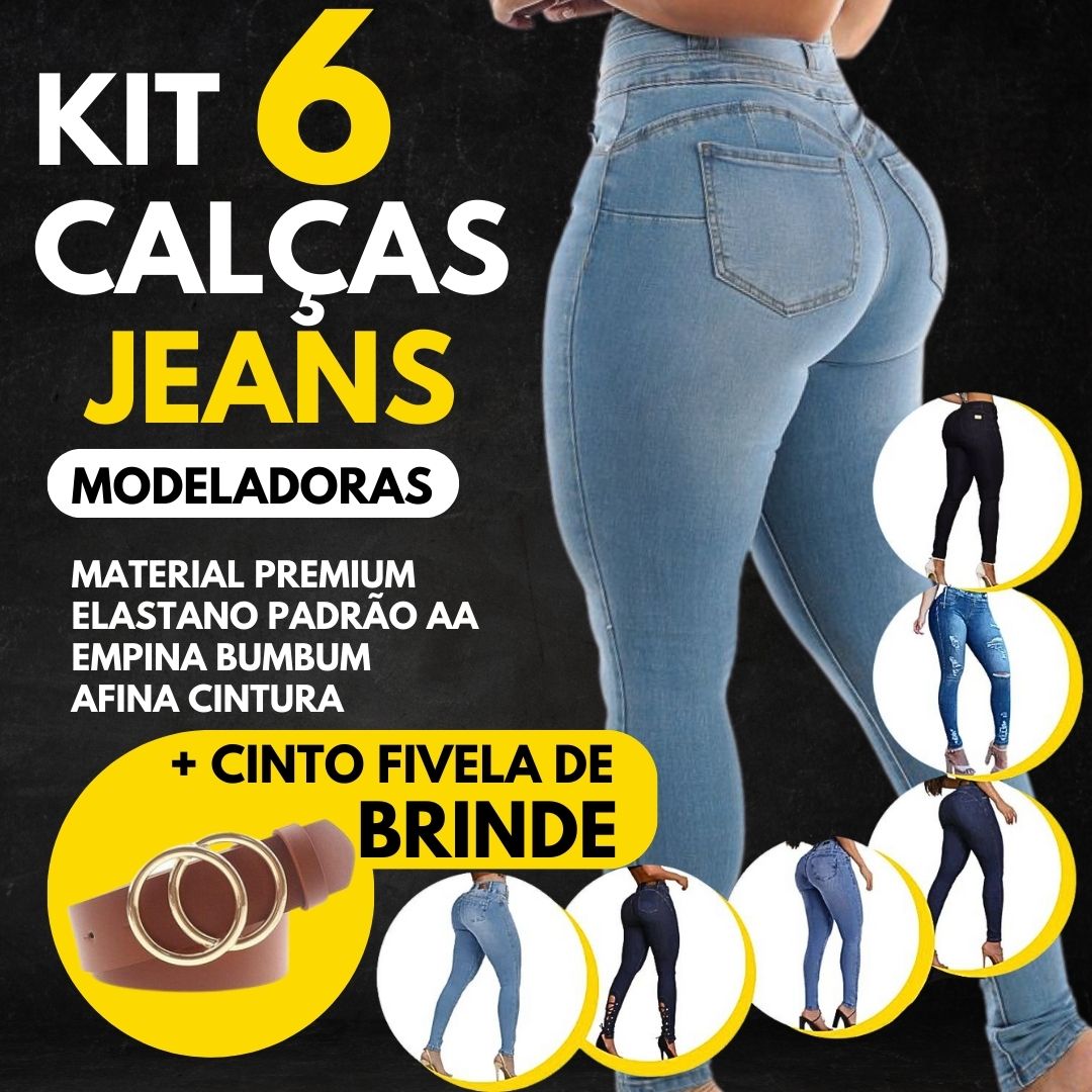 [PREÇO DIRETO DA FÁBRICA] Kit 6 Calças Jeans Modeladoras + Cinto Fivela Argola Dupla de Brinde APENAS HOJE - Loja Morada