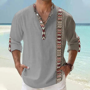 Camisa Masculina Verão Morada Estilo Étnico