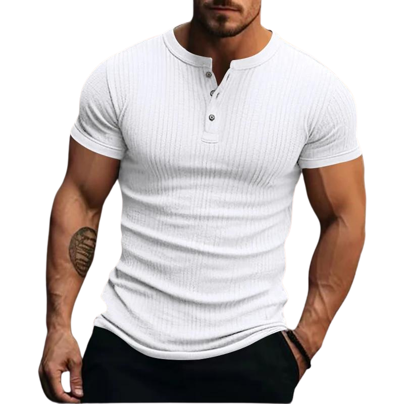 Camisa  Masculina Casual Simples Gola Redonda Com Botões