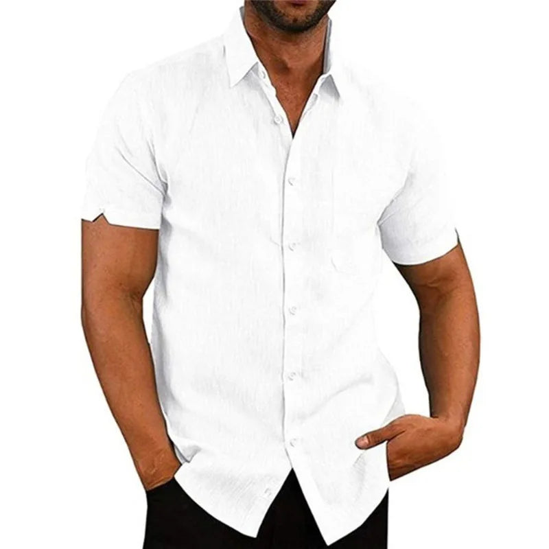 Camisa Masculina Casual em Algodão e Linho Coleção Simples Morada