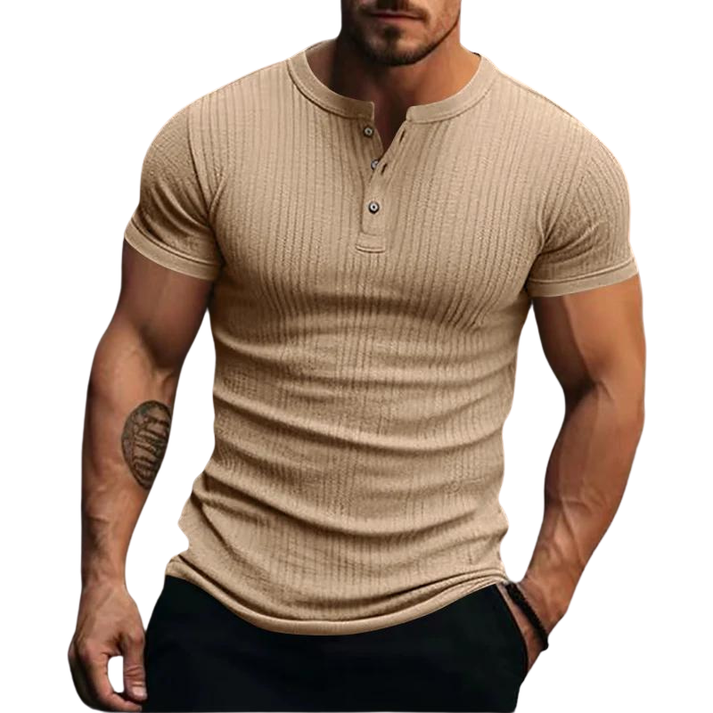 Camisa  Masculina Casual Simples Gola Redonda Com Botões