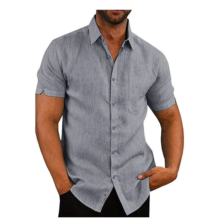 Camisa Masculina Casual em Algodão e Linho Coleção Simples Morada