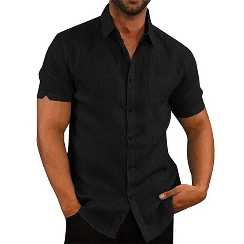 Camisa Masculina Casual em Algodão e Linho Coleção Simples Morada