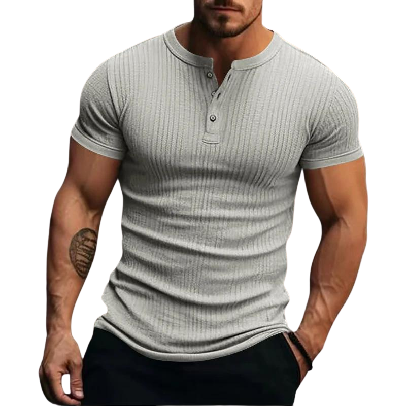 Camisa  Masculina Casual Simples Gola Redonda Com Botões