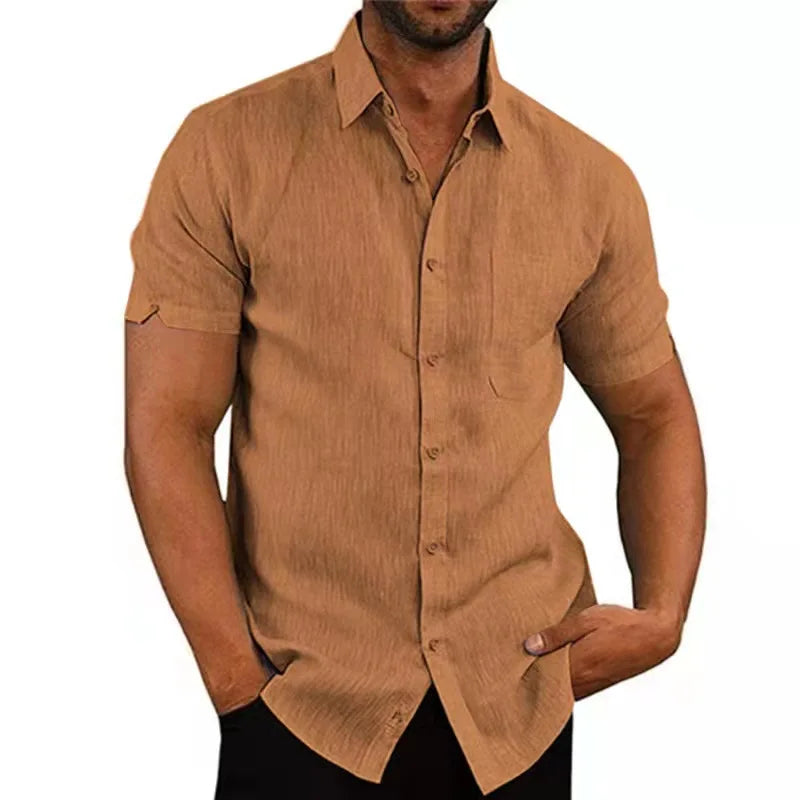 Camisa Masculina Casual em Algodão e Linho Coleção Simples Morada