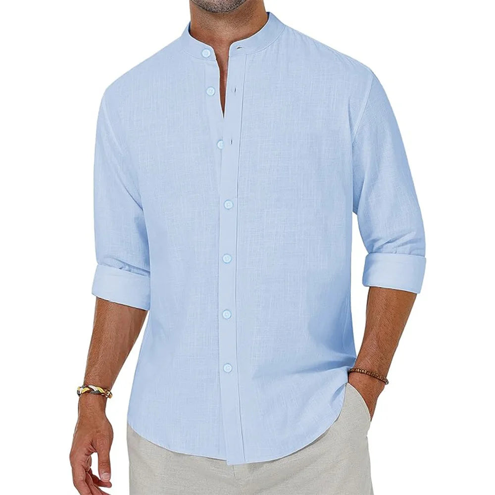 Camisa Masculina de Linho Gola Henley