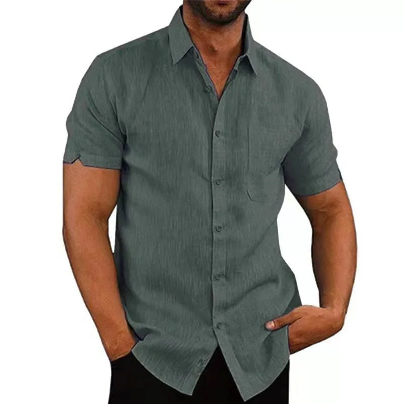 Camisa Masculina Casual em Algodão e Linho Coleção Simples Morada