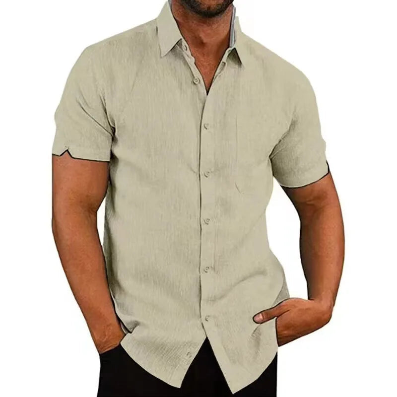 Camisa Masculina Casual em Algodão e Linho Coleção Simples Morada